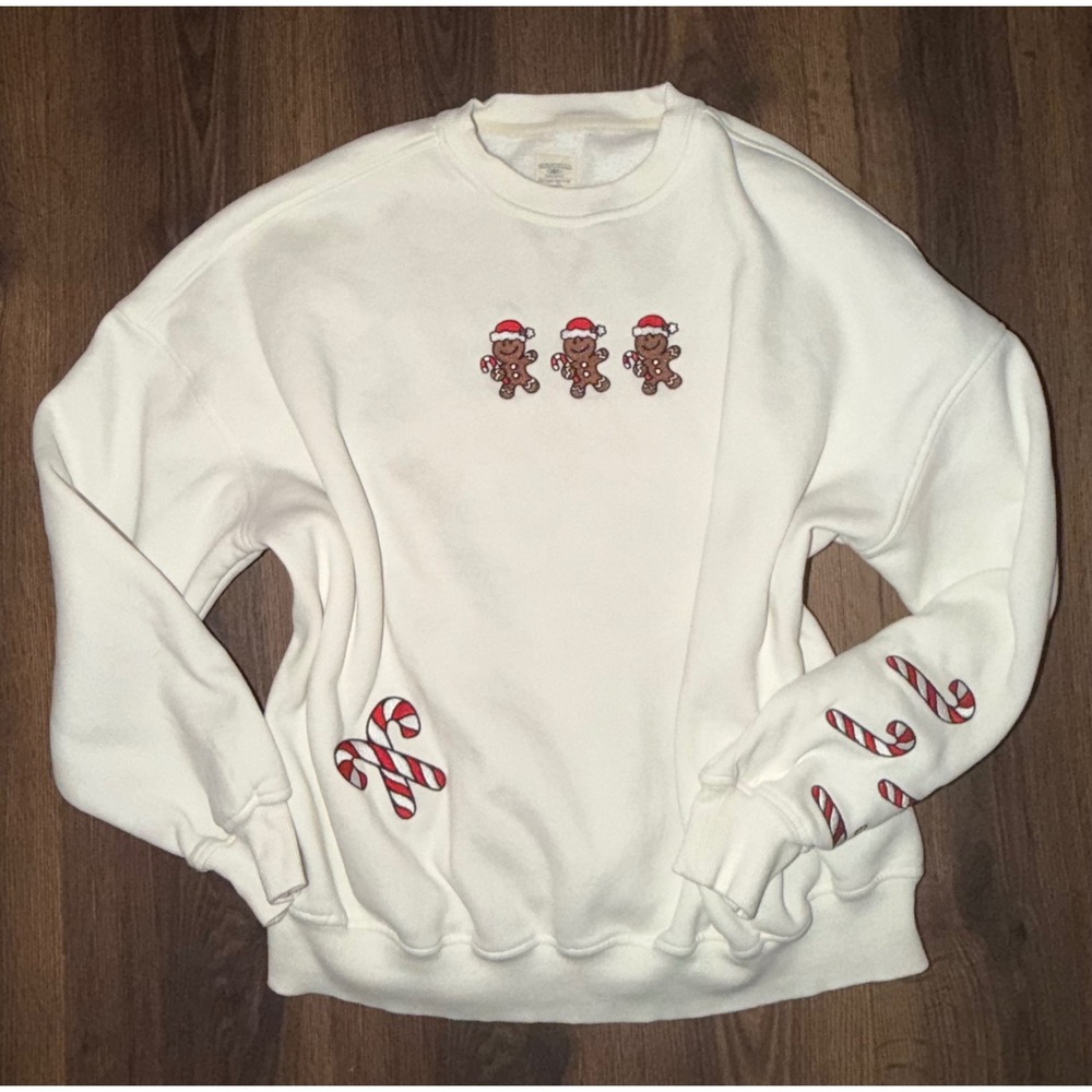 Sunkissed Embroidered Sweatshirt Women M White Gingerbread Cookies Christmas